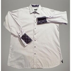 RARE! Bespoke Edge Men L/XL Shirt White Purple Contrast‎ Cuffs Collar Custom USA